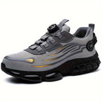 Men's Trendy Steel Toe & Puncture Proof Safety Shoes With Rotating Buckle, Comfy Non Slip Shock Absorbing Rubber Sole Work Shoes