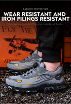 Men's Trendy Steel Toe & Puncture Proof Safety Shoes With Rotating Buckle, Comfy Non Slip Shock Absorbing Rubber Sole Work Shoes