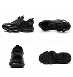 Men's Trendy Steel Toe & Puncture Proof Safety Shoes With Rotating Buckle, Comfy Non Slip Shock Absorbing Rubber Sole Work Shoes