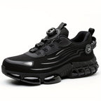 Men's Trendy Steel Toe & Puncture Proof Safety Shoes With Rotating Buckle, Comfy Non Slip Shock Absorbing Rubber Sole Work Shoes