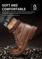 Men's Solid Colour Steel Toe & Rubber Sole Puncture Proof Safety Shoes, Comfy Non Slip Durable Lace Up Work Boots For Men's Outdoor Activities