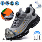 Men's Trendy Steel Toe & Puncture Proof Safety Shoes With Rotating Buckle, Comfy Non Slip Shock Absorbing Rubber Sole Work Shoes