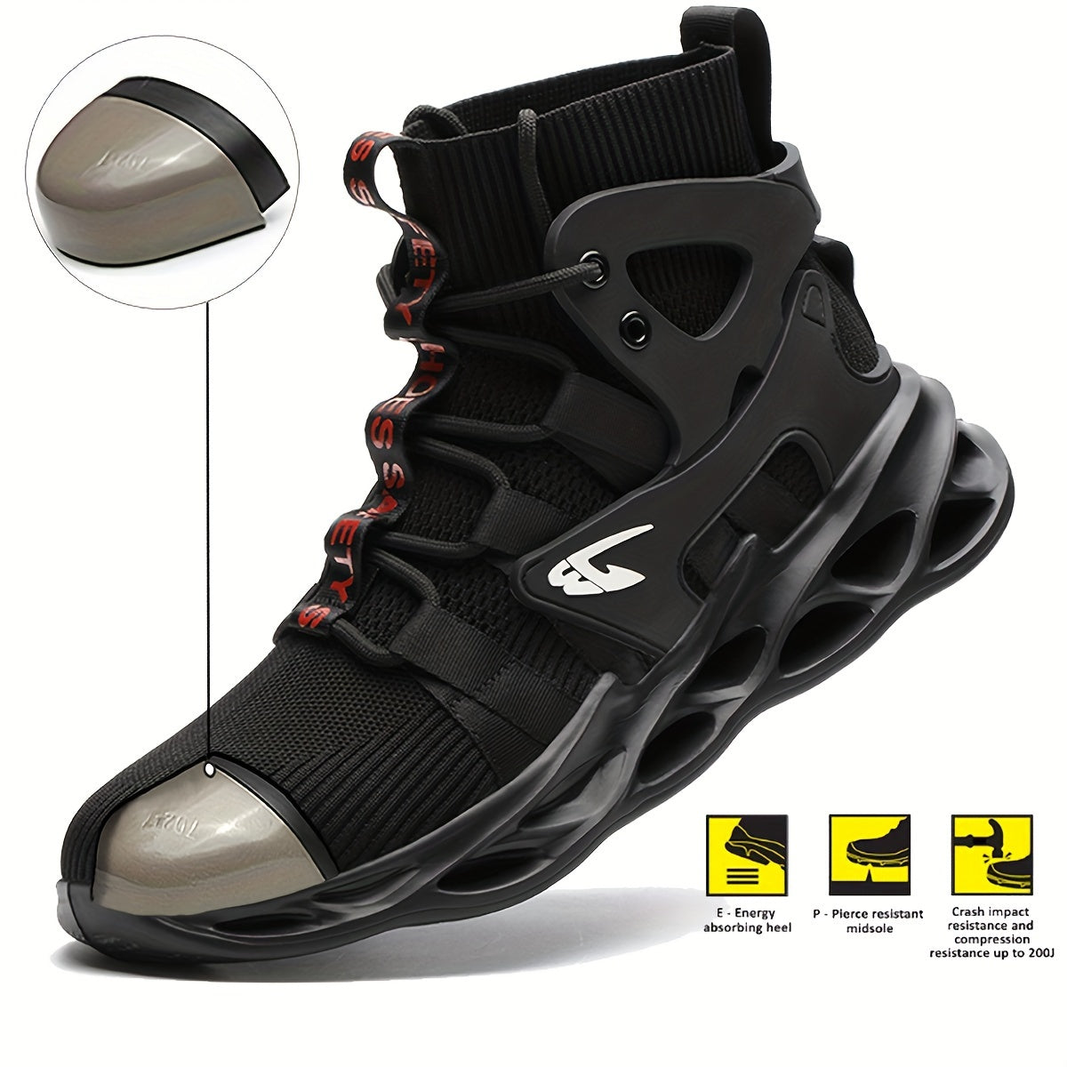 Men's Steel Toe Work Boots Safety Shoes Breathable Woven Knit Industrial Construction Sneakers