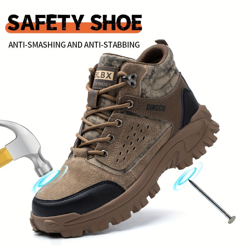 Men's Work Shoes Anti-smashing And Anti-piercing Steel Toe Shoes Anti-smashing And Anti-piercing Steel Toe Shoes Puncture Proof Anti-skid Steel Toe High Top Work Shoes Men's Steel Toe Anti-Puncture Breathable Lightweight Inde
