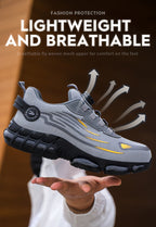 Men's Trendy Steel Toe & Puncture Proof Safety Shoes With Rotating Buckle, Comfy Non Slip Shock Absorbing Rubber Sole Work Shoes