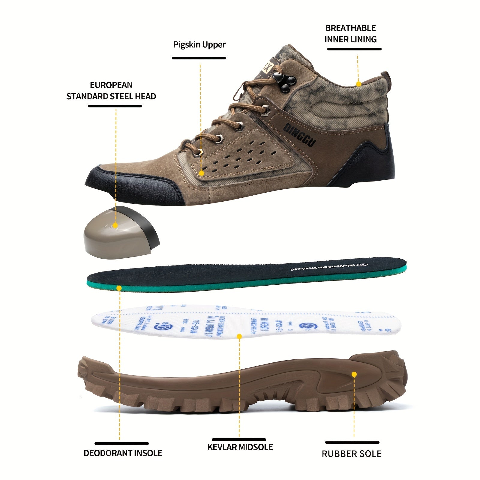 Men's Work Shoes Anti-smashing And Anti-piercing Steel Toe Shoes Anti-smashing And Anti-piercing Steel Toe Shoes Puncture Proof Anti-skid Steel Toe High Top Work Shoes Men's Steel Toe Anti-Puncture Breathable Lightweight Inde