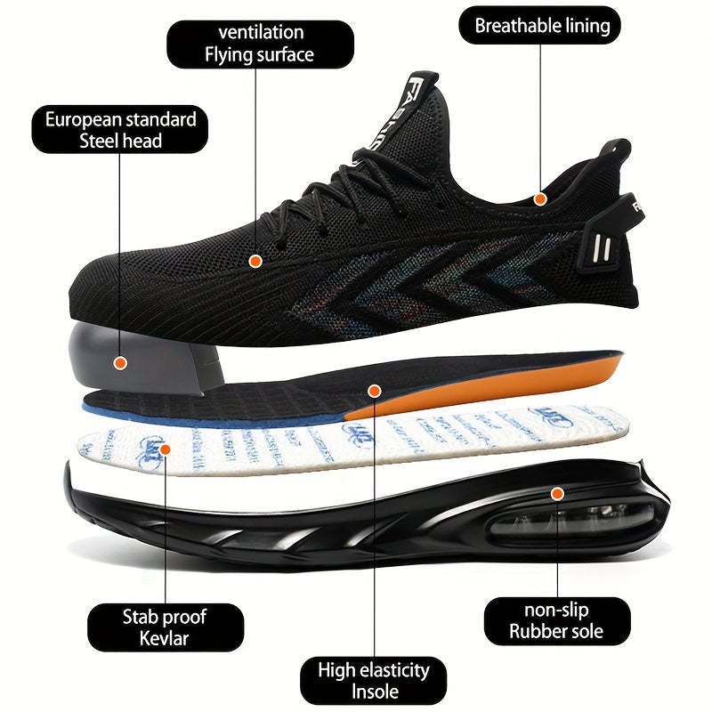PLUS SIZE Men's Steel Toe Work Shoes & Puncture Proof Safety Shoes, Woven Breathable Comfy Non Slip Durable Lace Up Shoes, Perfect For Constructional Safety Workout Activities