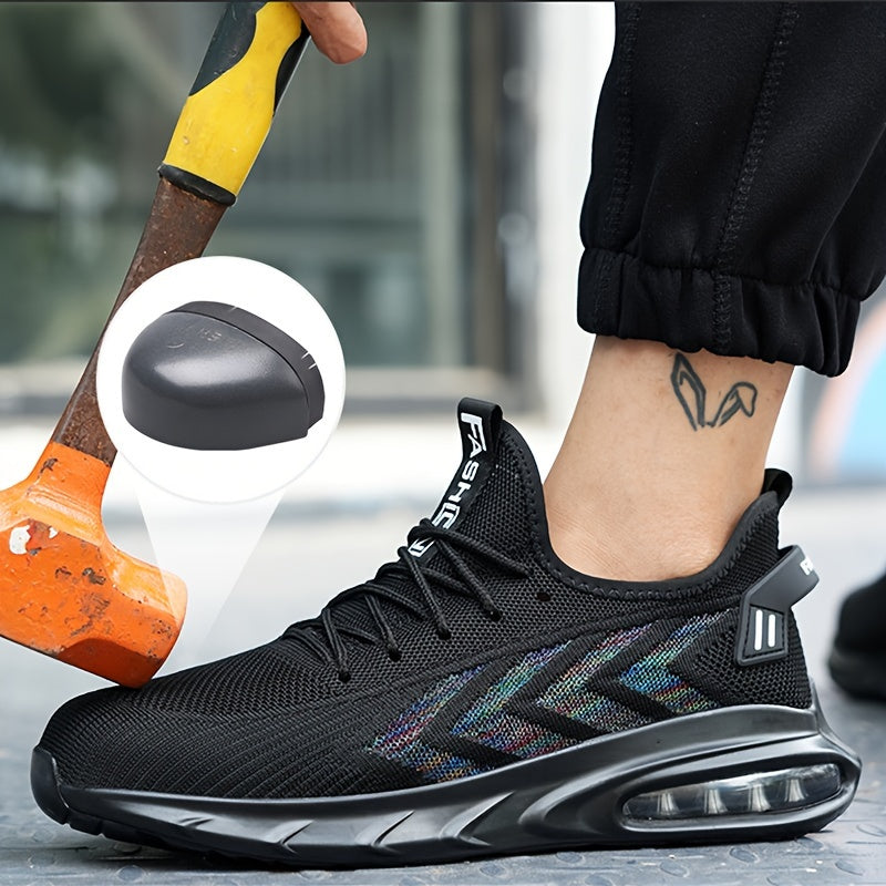 PLUS SIZE Men's Steel Toe Work Shoes & Puncture Proof Safety Shoes, Woven Breathable Comfy Non Slip Durable Lace Up Shoes, Perfect For Constructional Safety Workout Activities