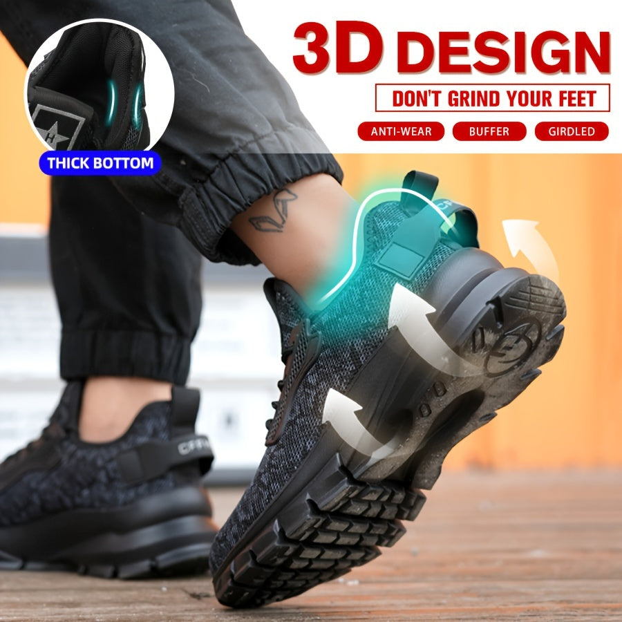 Plus Size Men's Solid Color Woven Breathable Steel Toe & Puncture Proof Safety Shoes, Comfy Non Slip EVA Sole - Industrial & Constructional Shoes - For Men - Durable & Protective - Ideal Gift for Workers & Tradespeople