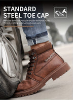 Men's Solid Colour Steel Toe & Rubber Sole Puncture Proof Safety Shoes, Comfy Non Slip Durable Lace Up Work Boots For Men's Outdoor Activities