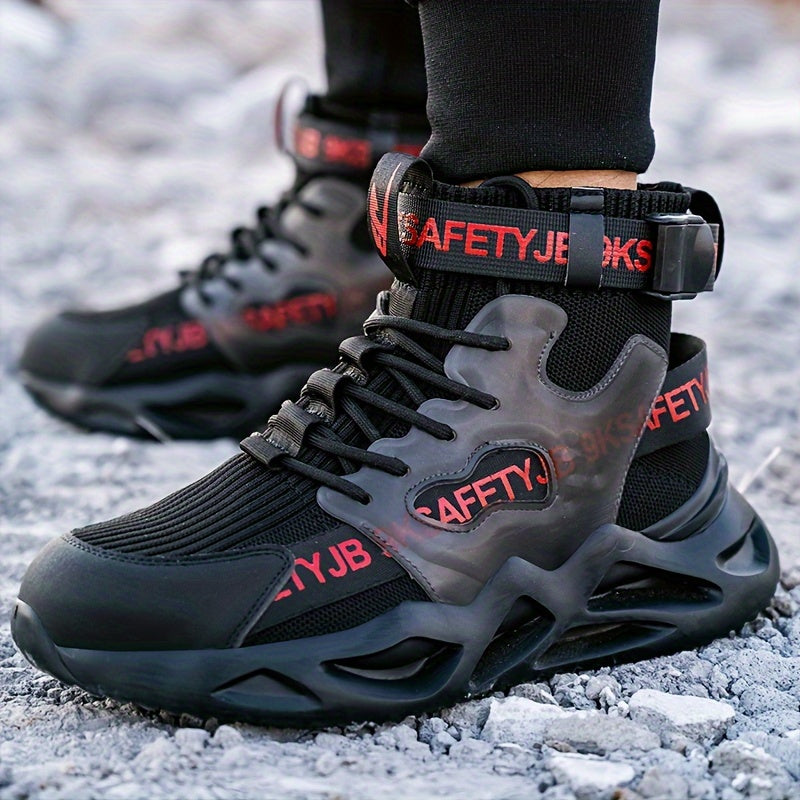Comfy Steel Toe Safety Shoes for Men - Breathable, Non-Slip, Lace-Up Sneaker Boots for Hiking & Outdoor Activities - All-Season, EVA Insole, Fabric Upper, Round Toe, Casual Sports Style