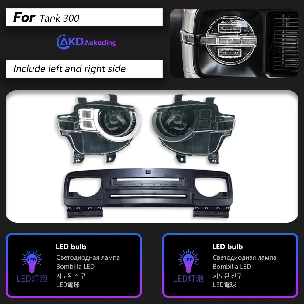 Headlight Car For Great WEY Tank 300 2021-2024 автомобильные товары Lens Hella Hid H7 12V LED DRL Xenon Car supplies Accessories