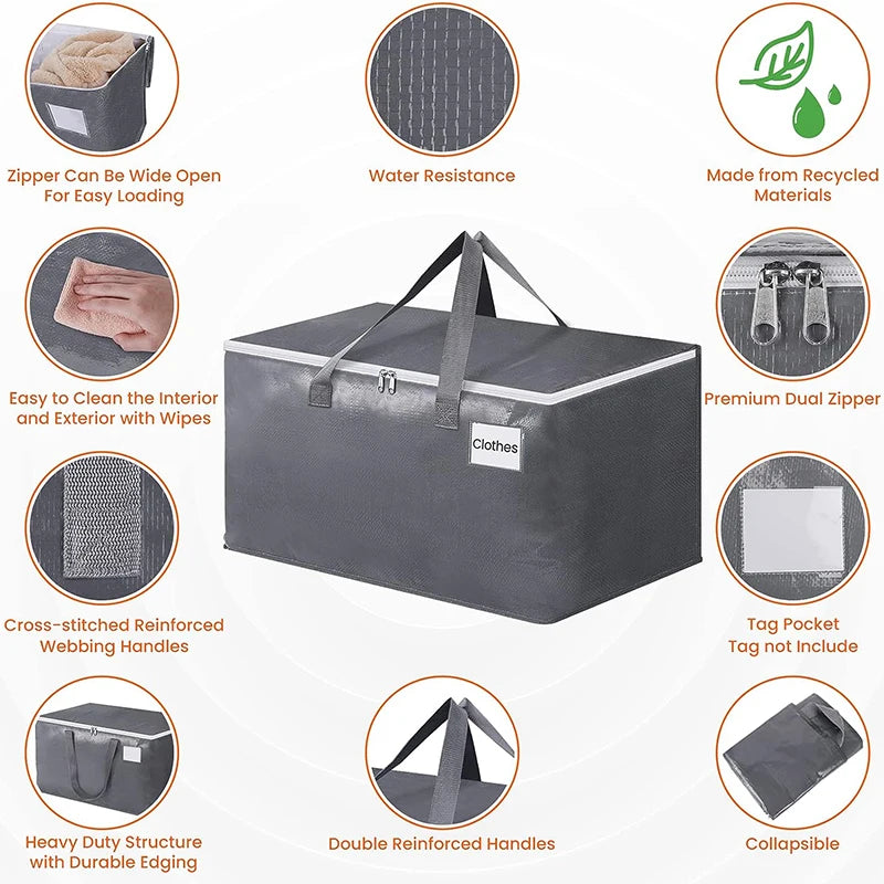 4/8/10 Pack Extra Large Moving Bags with Zippers Carrying Handles Heavy Duty Storage Tote Moving Boxes for Space Saving