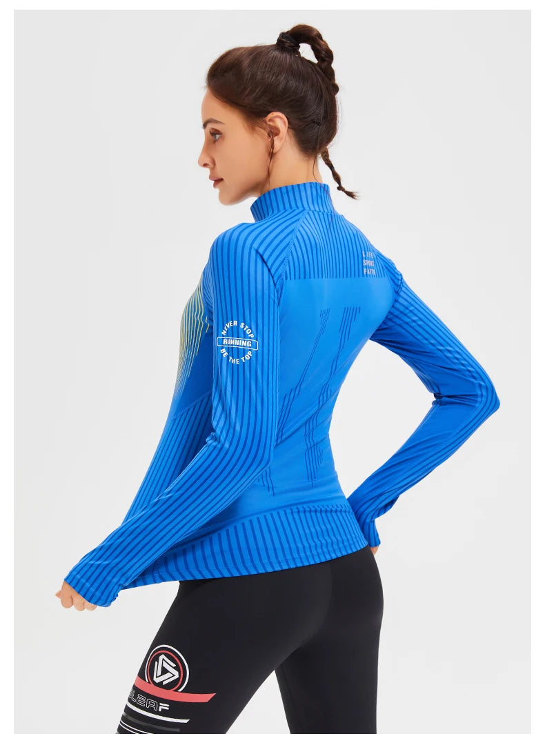 New Fitness Sports Long Sleeve Women's Top Gym Tight Yoga Shirt Quarter Zip Slim Fit Running T Shirt Quick Dry Workout Shirts