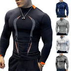 Men Workout Long Sleeve T-shirt Gym Shirt Round Neck Slim Fit T-shirt Sweat Absorption Workout Tees Quick Dry Sports T-shirts