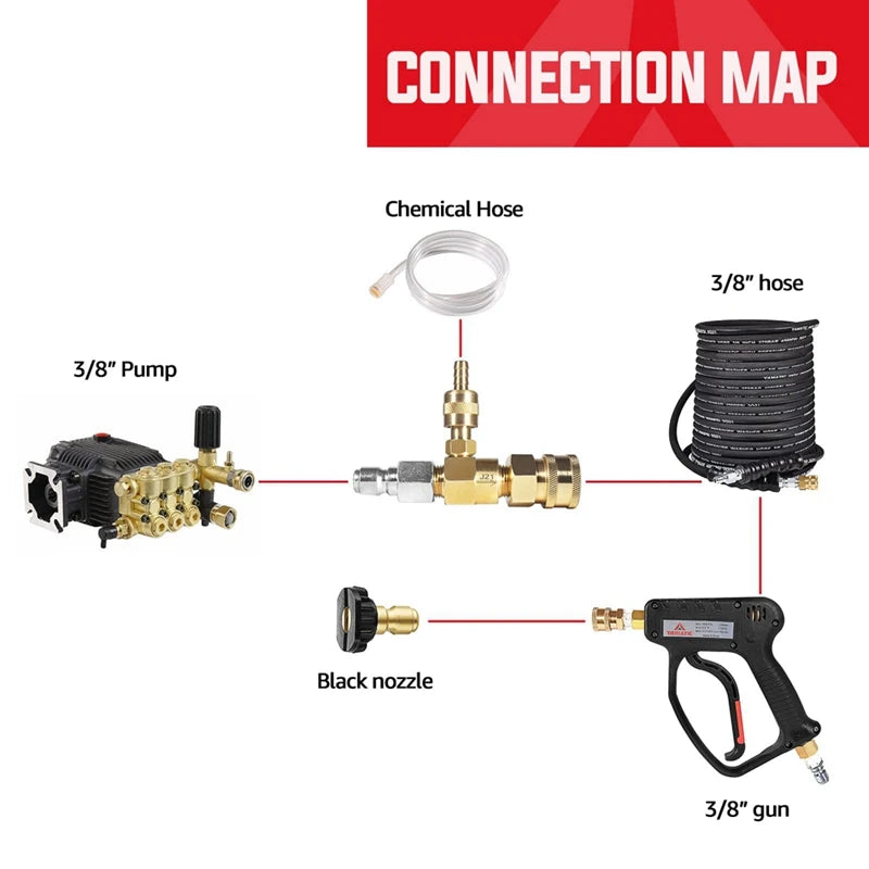 1 Set Adjustable Chemical Injector Injector For Pressure Washer 3/8Inch Soap Injector With Siphon Hose & Soap Nozzle