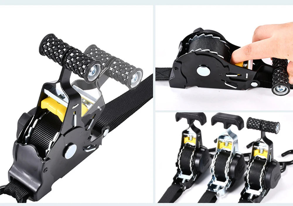 Automatic Ratchet Strap Retractable Tensioner Strap Luggage Cargo Tie-Down Rope Motorcycle Strap Fastening Polyester Strap