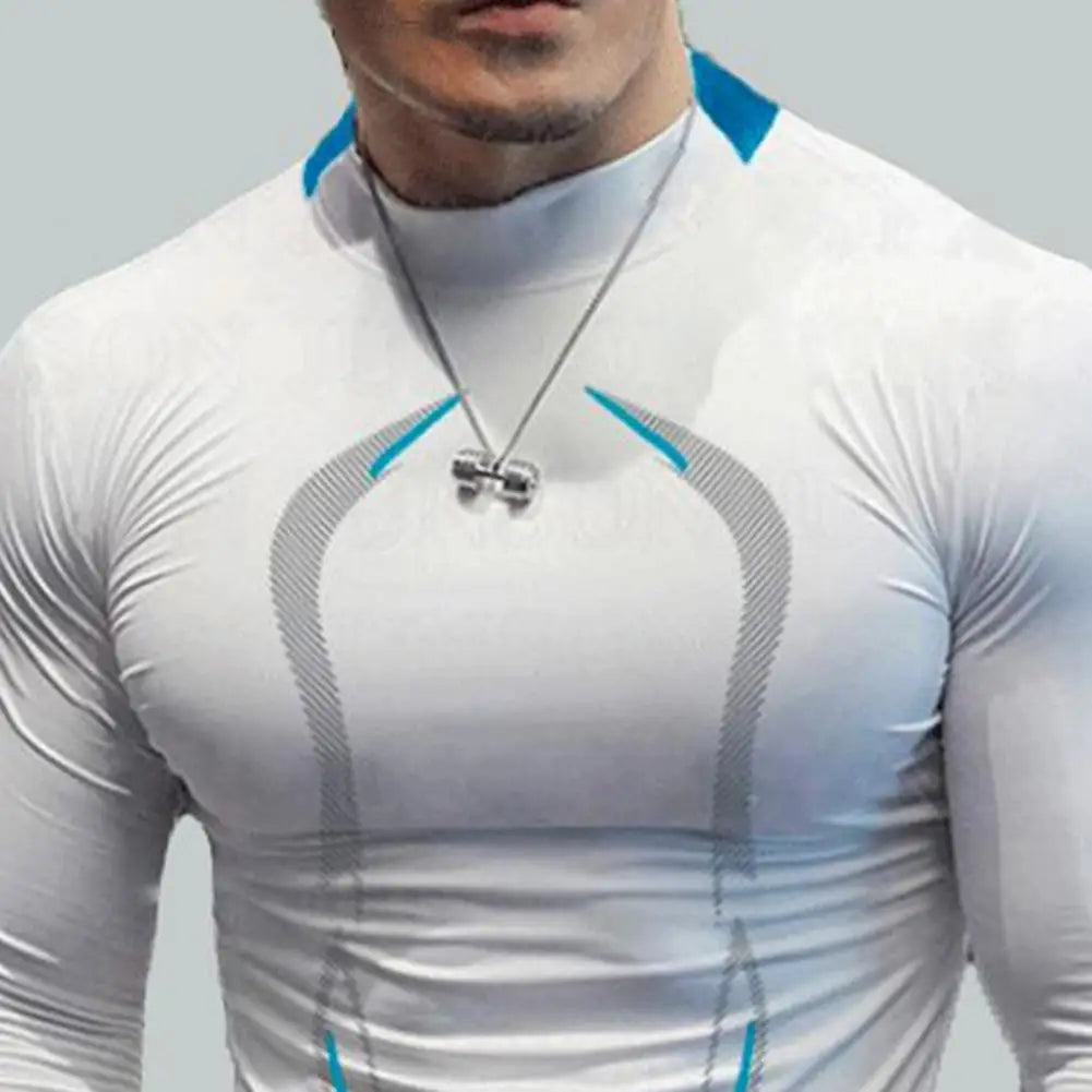 Men Workout Long Sleeve T-shirt Gym Shirt Round Neck Slim Fit T-shirt Sweat Absorption Workout Tees Quick Dry Sports T-shirts