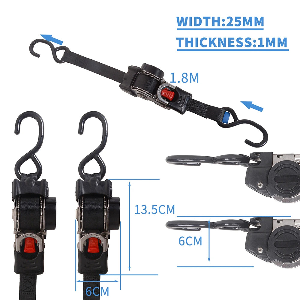 2 Pack Bolt-On Retractable Ratchet Straps Stainless Steel Ratchet Tie Down Straps Heavy Duty Auto Retracting Ratchet Straps