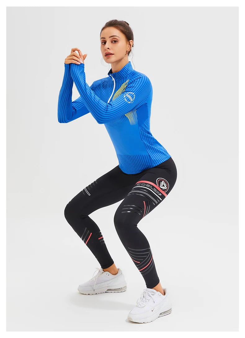 New Fitness Sports Long Sleeve Women's Top Gym Tight Yoga Shirt Quarter Zip Slim Fit Running T Shirt Quick Dry Workout Shirts
