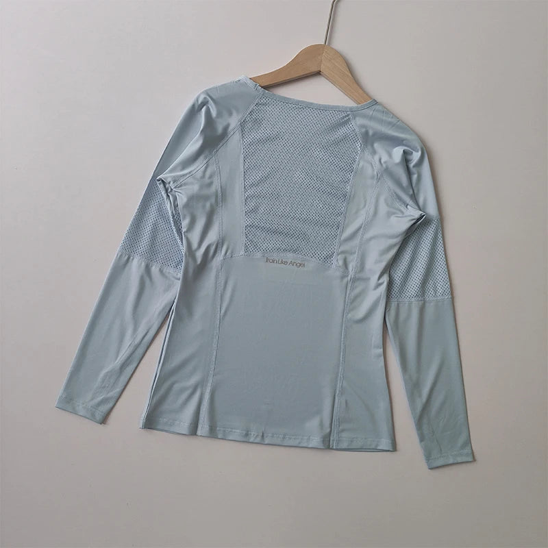 Women's Long Sleeve Workout Top Quick-Dry Slim Fit Running Shirt Breathable Yoga T-Shirt for Gym Training