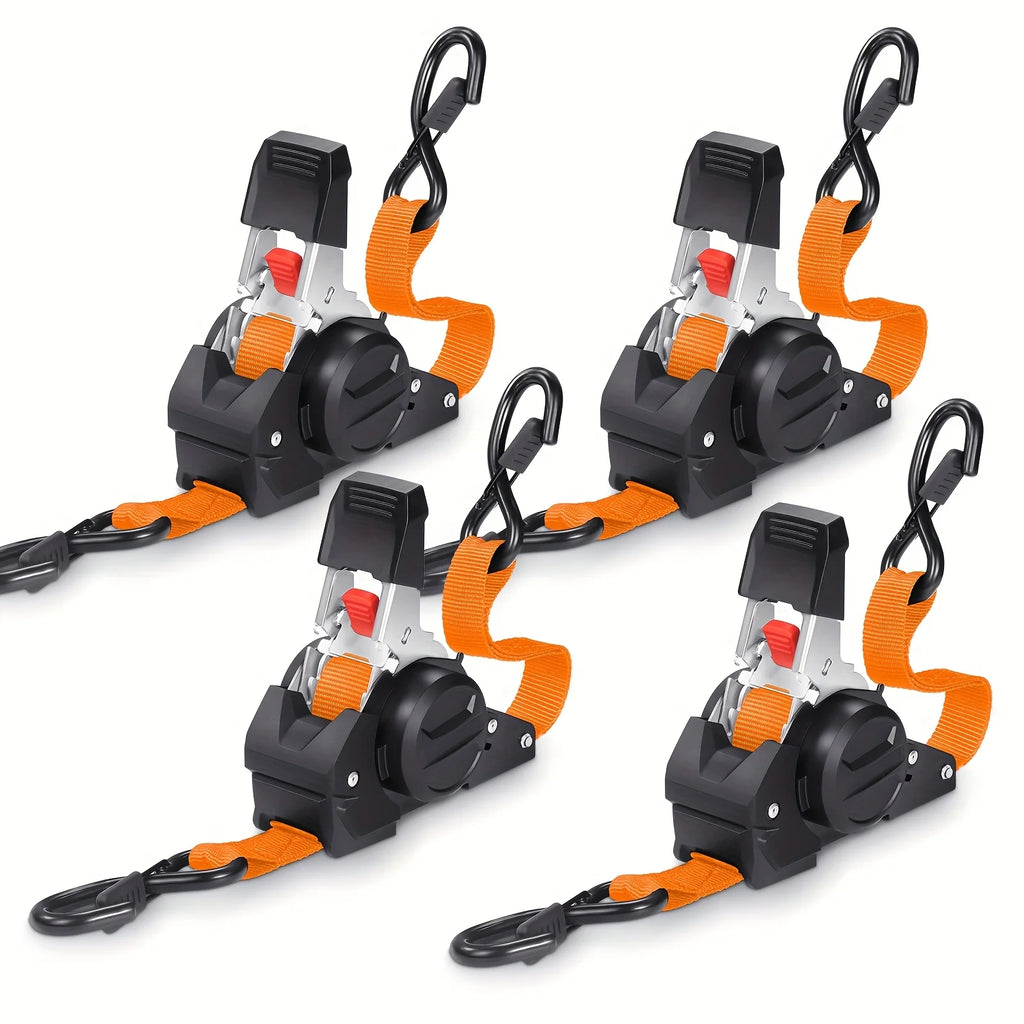 ‌ 2/4pcs Auto Retractable Ratchet Straps 10ft 1500lb Strength - Heavy Duty Cargo Tie Down for Truck Trailer Motorcycle Moving
