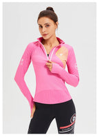 New Fitness Sports Long Sleeve Women's Top Gym Tight Yoga Shirt Quarter Zip Slim Fit Running T Shirt Quick Dry Workout Shirts