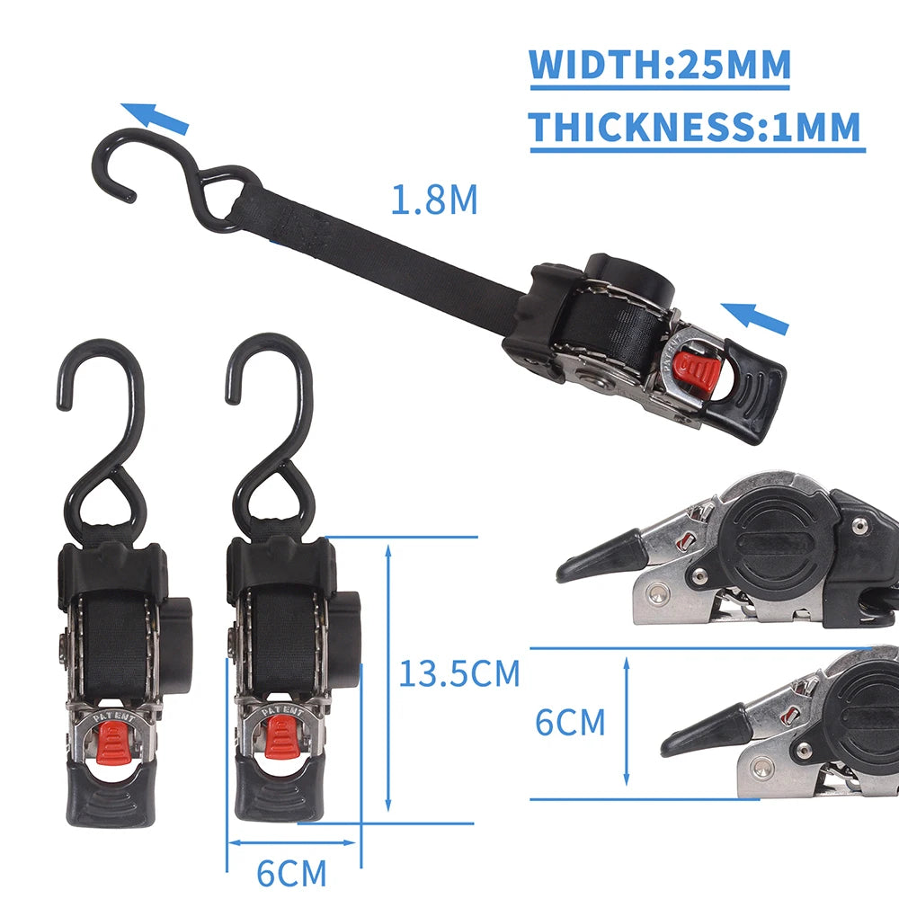 2 Pack Bolt-On Retractable Ratchet Straps Stainless Steel Ratchet Tie Down Straps Heavy Duty Auto Retracting Ratchet Straps