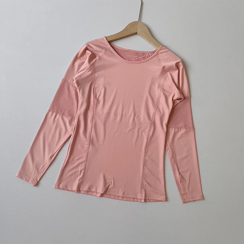 Women's Long Sleeve Workout Top Quick-Dry Slim Fit Running Shirt Breathable Yoga T-Shirt for Gym Training
