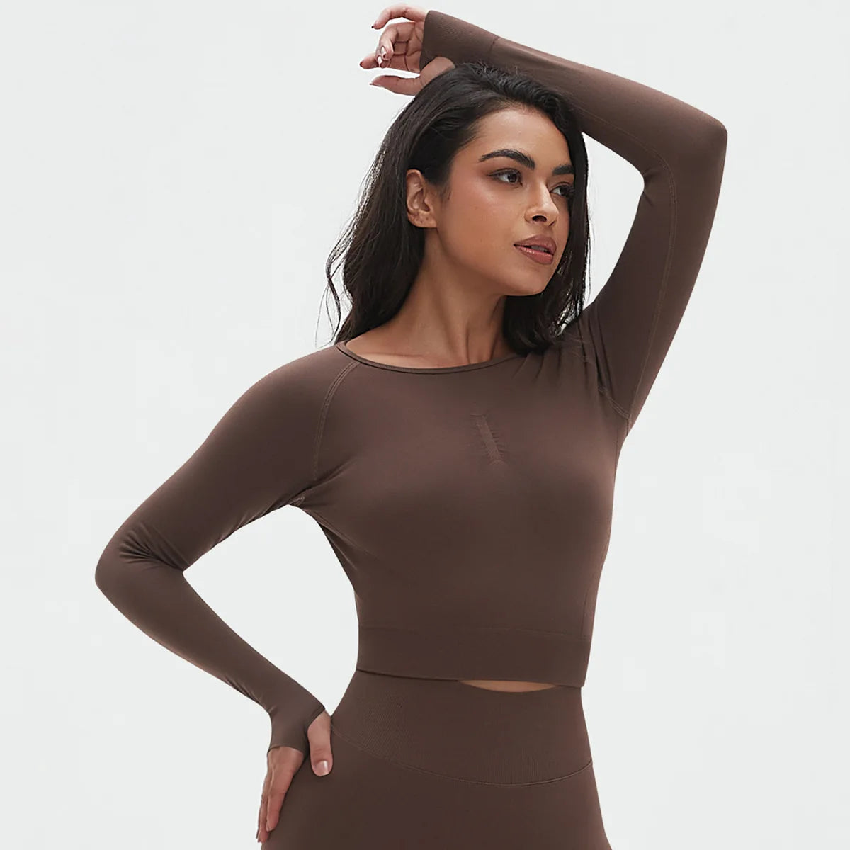 Seamless Long Sleeve Workout Tops for Women Ruched Compression Athletic Top Gym Fitness Yoga Shirt Running Tight Undershirt