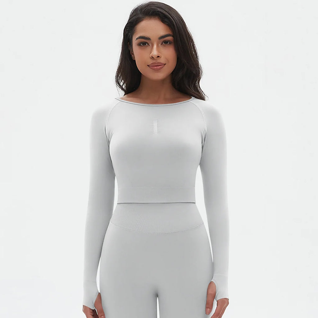 Seamless Long Sleeve Workout Tops for Women Ruched Compression Athletic Top Gym Fitness Yoga Shirt Running Tight Undershirt