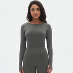 Seamless Long Sleeve Workout Tops for Women Ruched Compression Athletic Top Gym Fitness Yoga Shirt Running Tight Undershirt