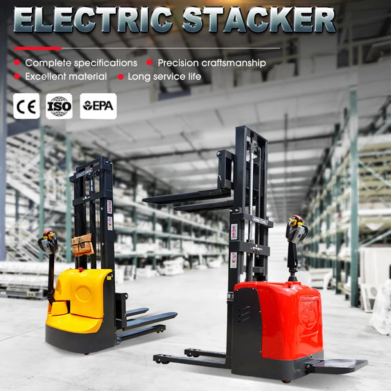 Electric Pallet Stacker 1.5ton Walkie Electric Forklift Full Electric Lift Truck Self Loading Design for Warehouse Aisles