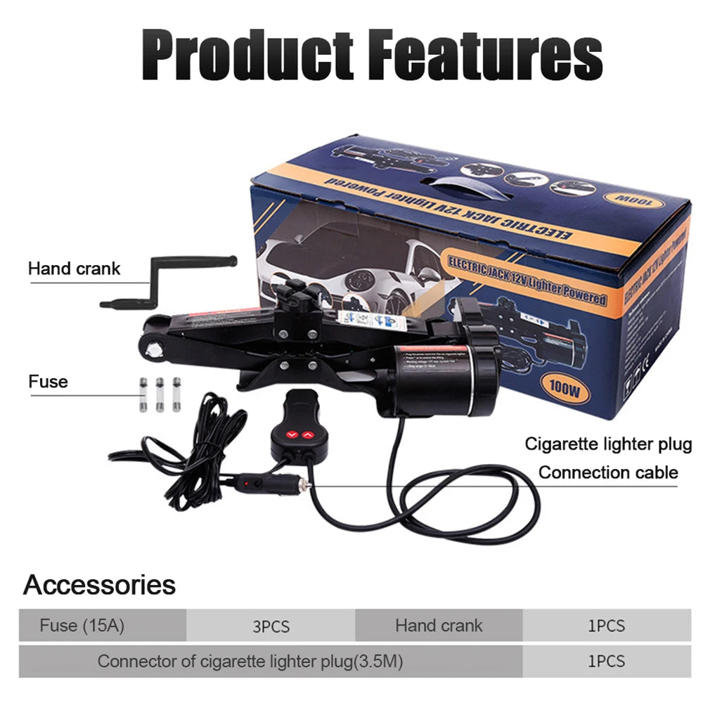 Portable Car Jack 12V Electric Jack Set Household Scissor Jack Equipment Heavy-Duty Electric Tire Change Tool