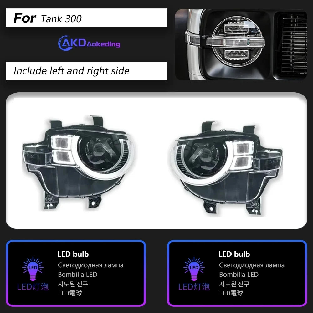 Headlight Car For Great WEY Tank 300 2021-2024 автомобильные товары Lens Hella Hid H7 12V LED DRL Xenon Car supplies Accessories