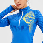 New Fitness Sports Long Sleeve Women's Top Gym Tight Yoga Shirt Quarter Zip Slim Fit Running T Shirt Quick Dry Workout Shirts