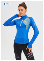 New Fitness Sports Long Sleeve Women's Top Gym Tight Yoga Shirt Quarter Zip Slim Fit Running T Shirt Quick Dry Workout Shirts
