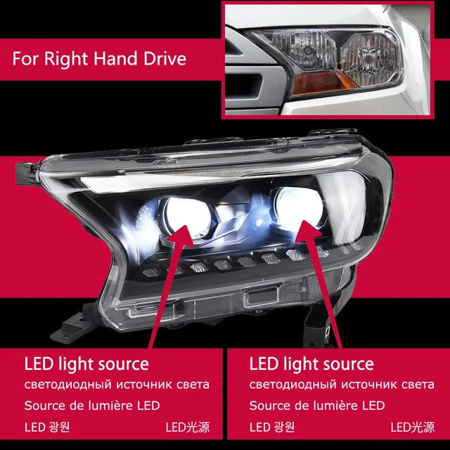 Car LED Head Lights For 2015-2021 Ford Ranger Everest T6 FL T7 T8 Raptor Endeavour Type Head lamp LED Headlight Dual Projector