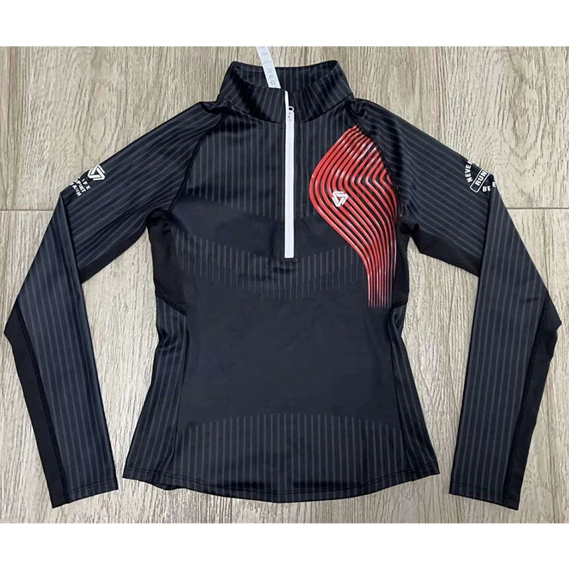 New Fitness Sports Long Sleeve Women's Top Gym Tight Yoga Shirt Quarter Zip Slim Fit Running T Shirt Quick Dry Workout Shirts
