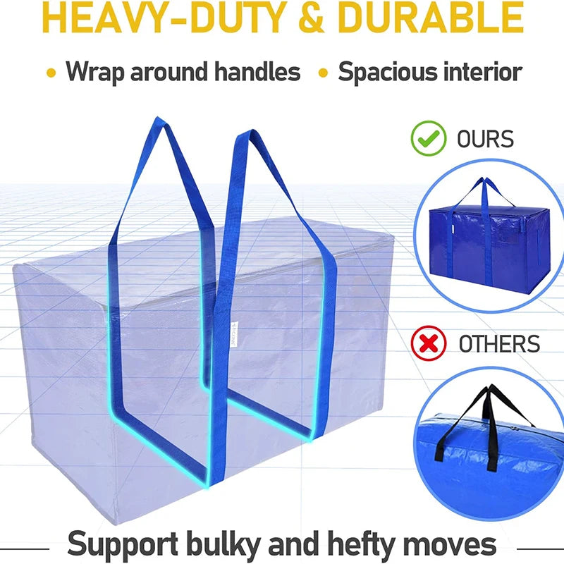 4/8/10 Pack Extra Large Moving Bags with Zippers Carrying Handles Heavy Duty Storage Tote Moving Boxes for Space Saving