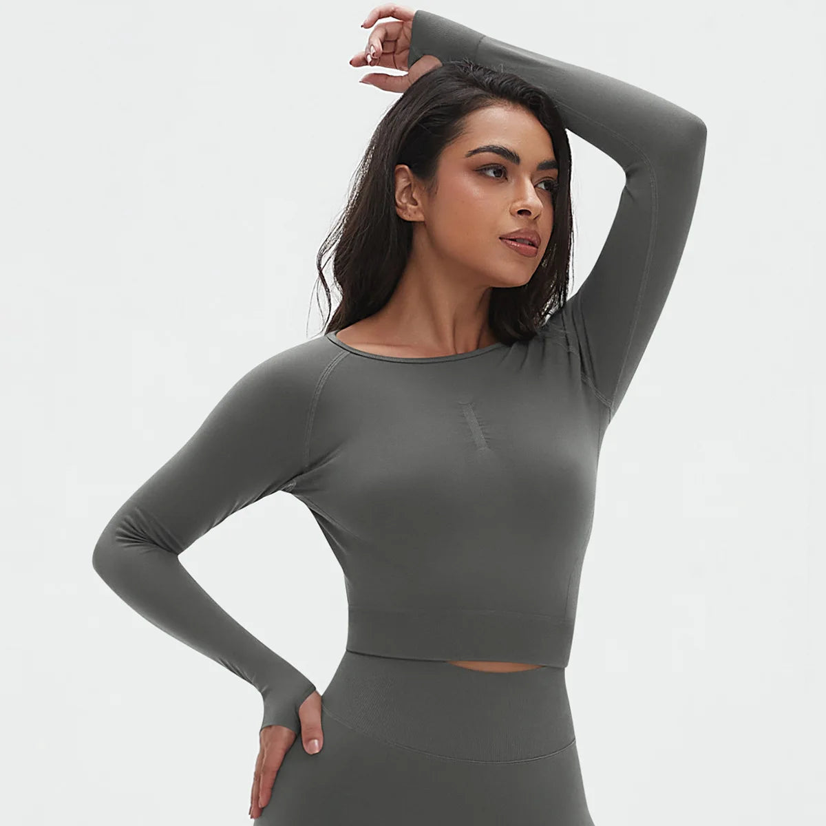 Seamless Long Sleeve Workout Tops for Women Ruched Compression Athletic Top Gym Fitness Yoga Shirt Running Tight Undershirt