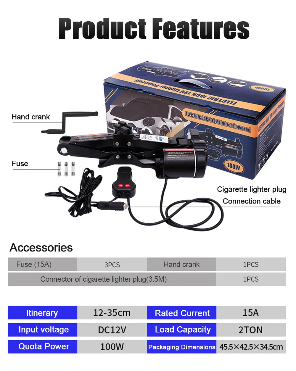 Portable Car Jack 12V Electric Jack Set Household Scissor Jack Equipment Heavy-Duty Electric Tire Change Tool