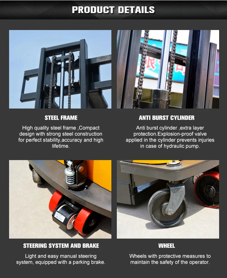Electric Pallet Stacker 1.5ton Walkie Electric Forklift Full Electric Lift Truck Self Loading Design for Warehouse Aisles