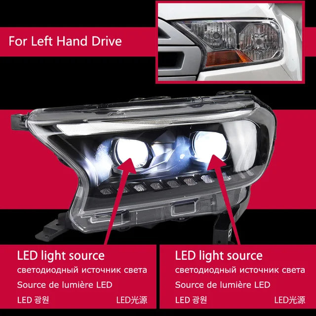 Car LED Head Lights For 2015-2021 Ford Ranger Everest T6 FL T7 T8 Raptor Endeavour Type Head lamp LED Headlight Dual Projector