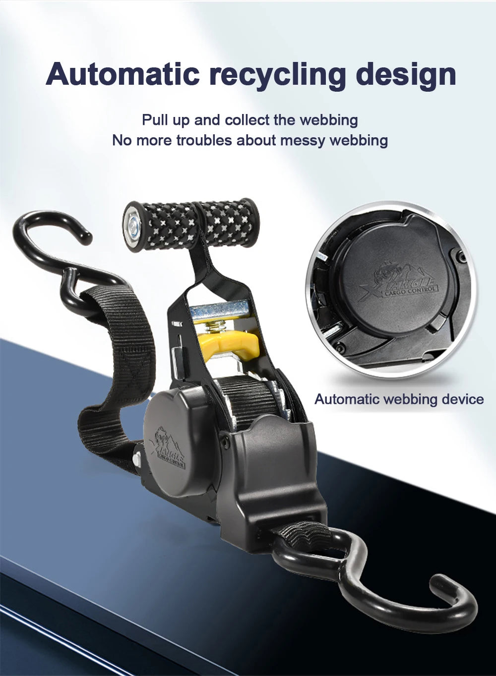 Automatic Ratchet Strap Retractable Tensioner Strap Luggage Cargo Tie-Down Rope Motorcycle Strap Fastening Polyester Strap