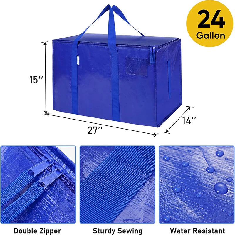 4/8/10 Pack Extra Large Moving Bags with Zippers Carrying Handles Heavy Duty Storage Tote Moving Boxes for Space Saving