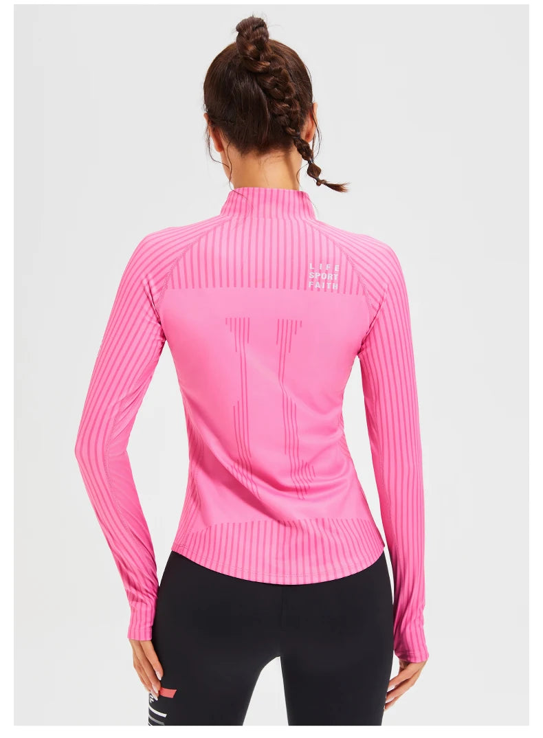 New Fitness Sports Long Sleeve Women's Top Gym Tight Yoga Shirt Quarter Zip Slim Fit Running T Shirt Quick Dry Workout Shirts