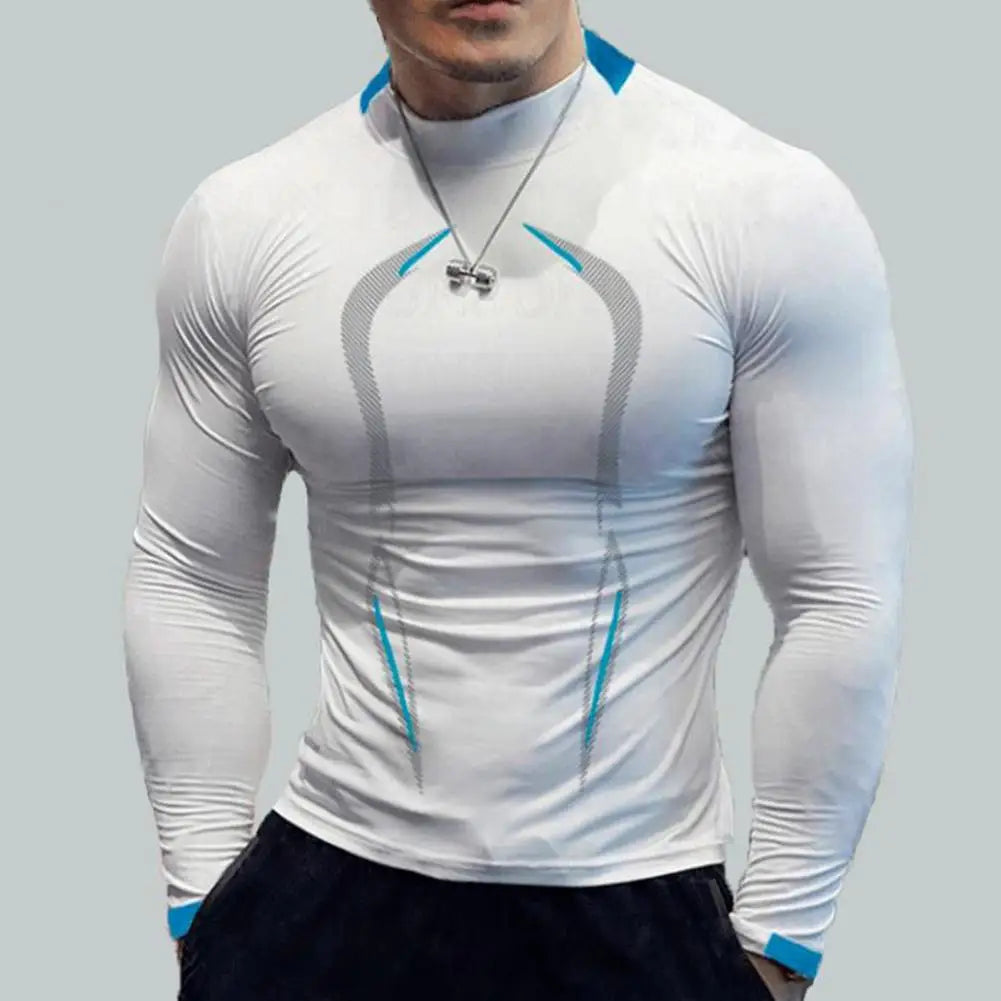 Men Workout Long Sleeve T-shirt Gym Shirt Round Neck Slim Fit T-shirt Sweat Absorption Workout Tees Quick Dry Sports T-shirts