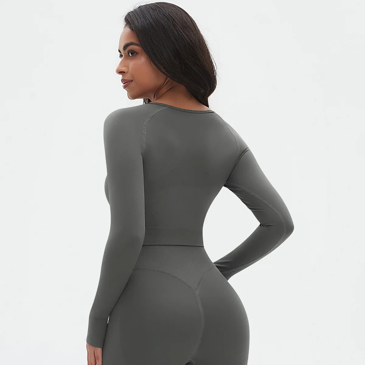 Seamless Long Sleeve Workout Tops for Women Ruched Compression Athletic Top Gym Fitness Yoga Shirt Running Tight Undershirt