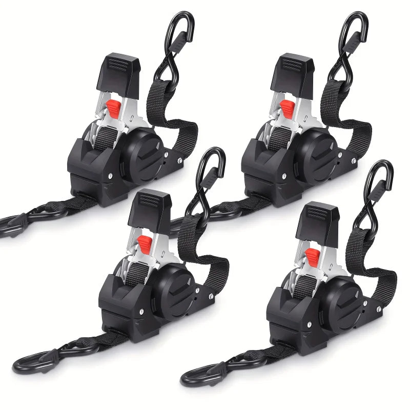 ‌ 2/4pcs Auto Retractable Ratchet Straps 10ft 1500lb Strength - Heavy Duty Cargo Tie Down for Truck Trailer Motorcycle Moving